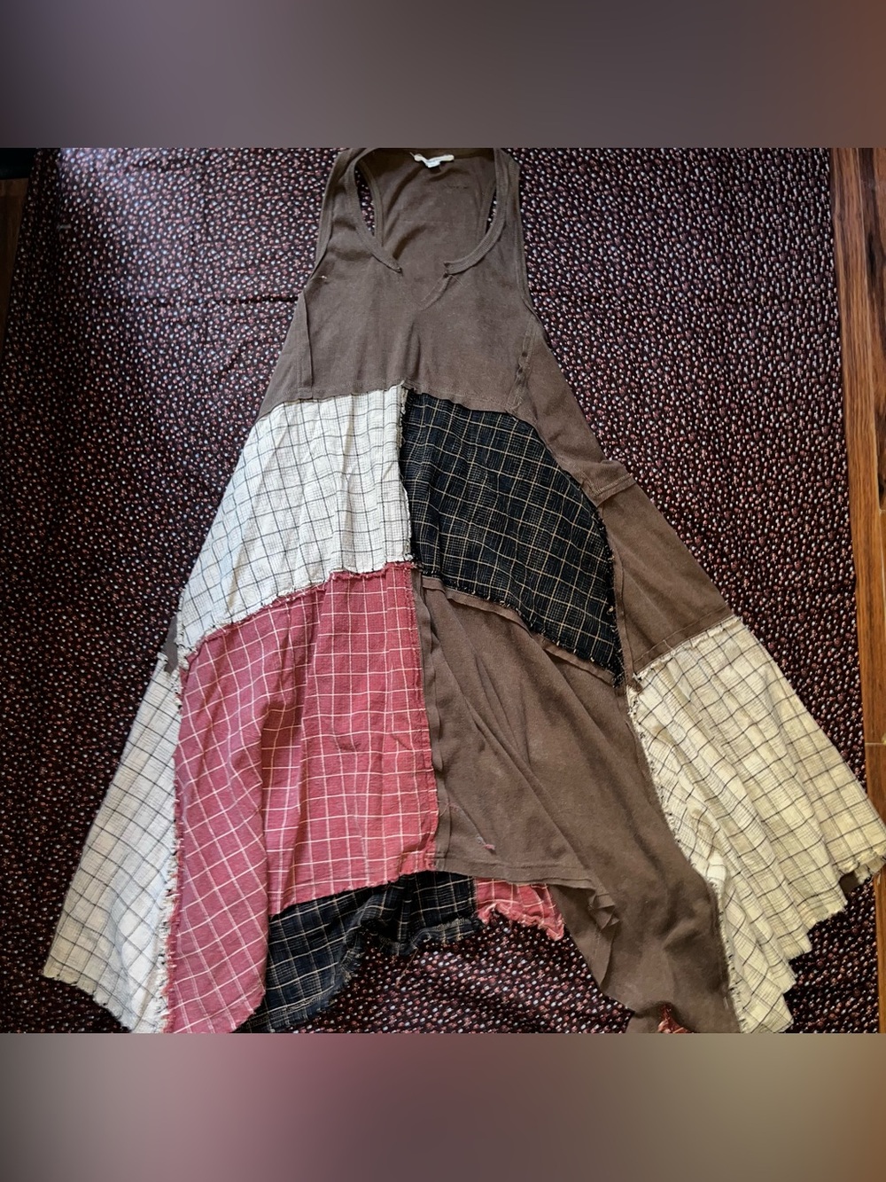 Patchwork A-Line Skirt in Brown and Pink